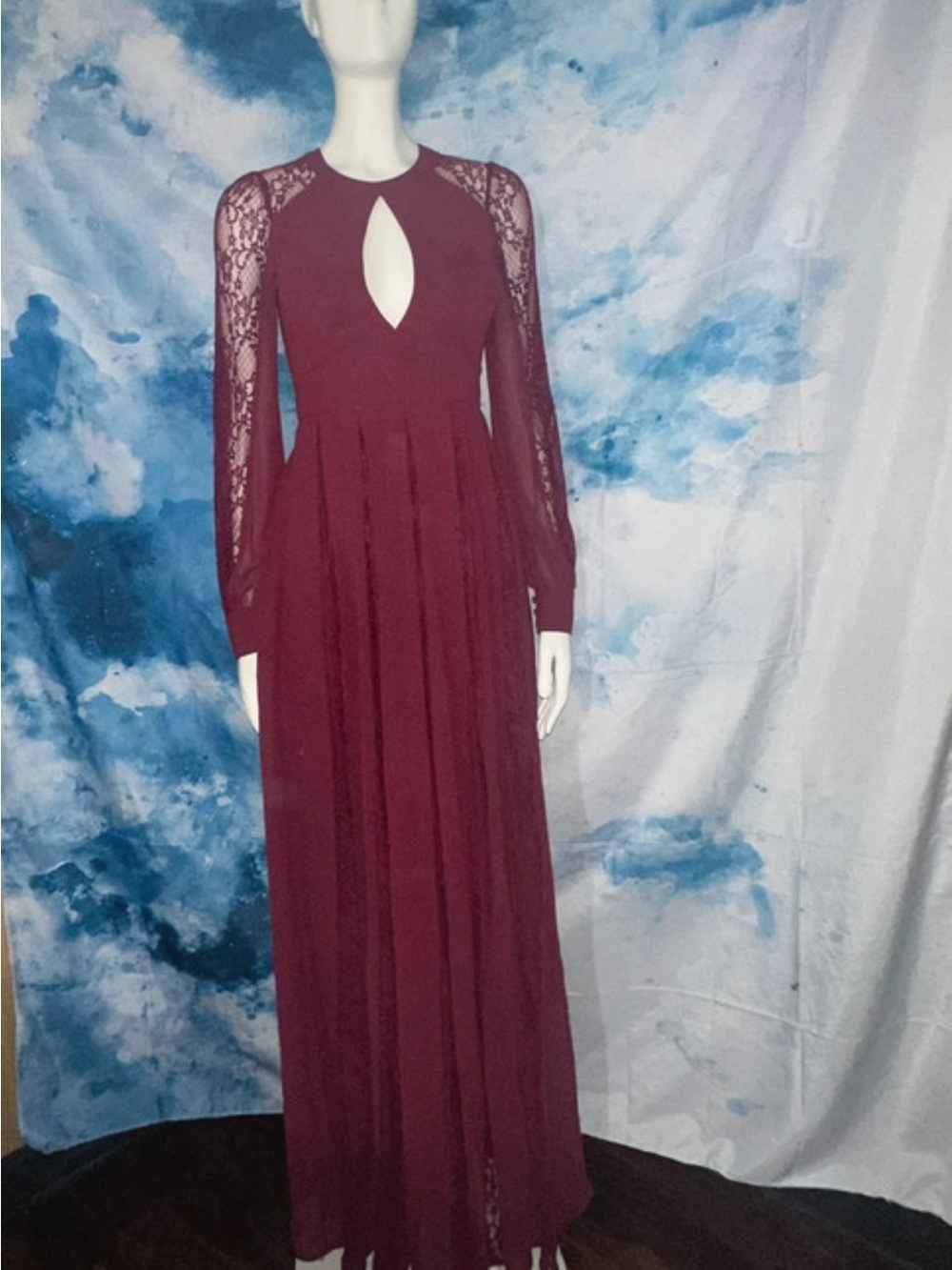 Lulu's Burgundy Keyhole Lace Maxi Dress